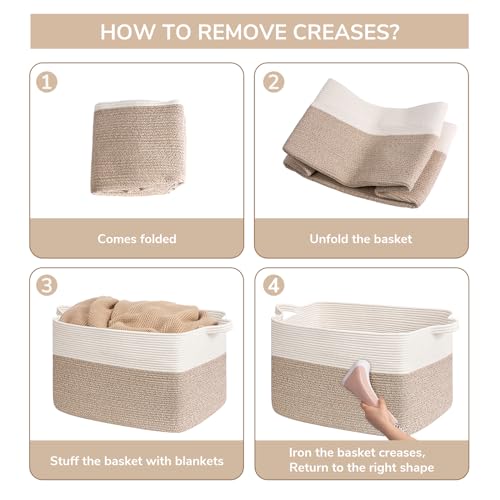 Extra Large Storage Basket, Laundry Basket, Rectangle Cotton Rope Woven Baskets for Toys, Blankets, Towels, 60 x 40 x 35 cm, 85 L, Brown - Cosy Home Interiors Extra Large Storage Basket, Laundry Basket, Rectangle Cotton Rope Woven Baskets for Toys, Blankets, Towels, 60 x 40 x 35 cm, 85 L, Brown - Image 7