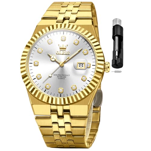 Image of OLEVS Mens Watches Luxury Diamond Calendar Stainless Steel Male Watches Business Dress Waterproof Luminous Fashion Watch for Men