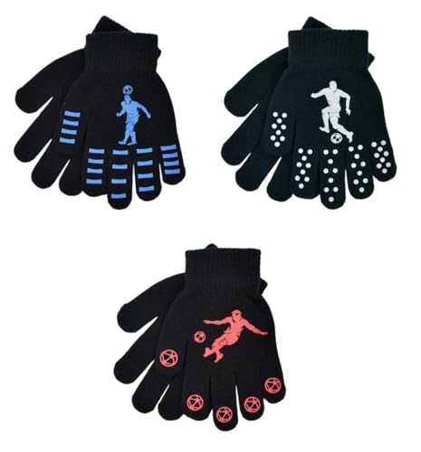 Guantes elásticos para niños con diseño de fútbol azul marino