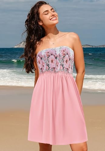 Image of elescat Summer Dresses for Women 2026 Strapless Casual Beach Cover Ups Tube Top Sundress