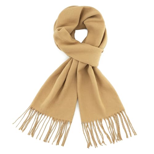 vimate Camel Scarf for Women, Women'S Cashmere Feel Wrap Fringe Scarf for Neck Wram (US-Camel)