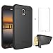 Samsung Galaxy J7 Star J7 Refine J7 2018 J7V V 2nd Gen J737V Wallet Phone Case Women Protective Cover with Tempered Glass Screen Protector Card Holder Stand Kickstand for J 7 Aura Crown S767VL Black