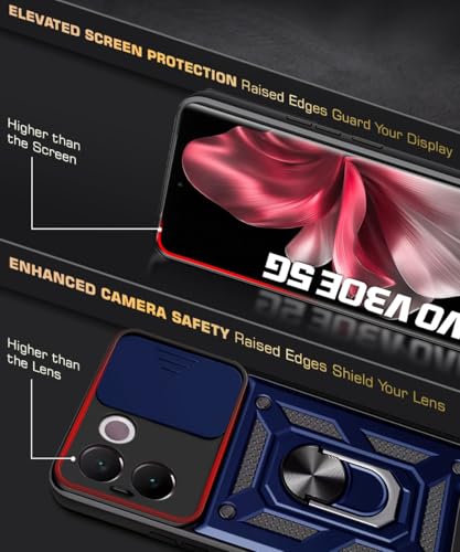 Image of WOW IMAGINE Tough Armor Bumper Mobile Back Case for Vivo V30e 5G | Sliding Camera Shield Cover | Shock Proof 360 Protection | Hybrid PC + TPU | Ring Holder with Kickstand - Blue