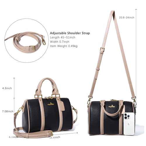 Image of Angel Kiss Women Satchel Purses and Handbags Vegan Leather Boston Barrel Bag Top Handle Shoulder Purse with Crossbody Strap | Vegan Leather