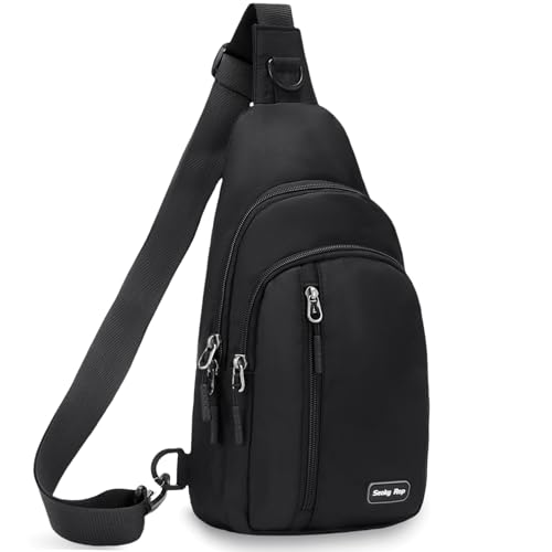 Seoky Rop Small Sling Bag for Men Women Water Resistant Nylon One Strap Shoulder Crossbody Bag for Travel Casual Daily Black
