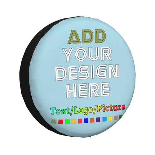 Image of Custom Spare Tire Cover Personalized Tire Covers Add Your Own Design Logo Picture Customize Wheel Cover Universal Size 14-17 in Fit for Jeep Trailer Camper RV Wheel Covers, LightBlue