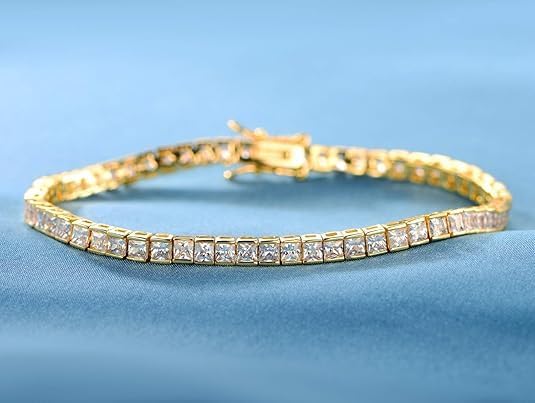 Gemsme 2.5 * 2.5mm Square Tennis Bracelet, 2.5mm Thin 18K White/Yellow Gold Plated Square Cubic Zirconia Tennis Bracelet for Women - Image 4