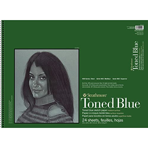 Image of Strathmore 400 Series Sketch Paper Pad, Toned Blue, Side Wire Bound, 18x24 inch, 24 Sheets (80lb /118g) - Artist Sketchbook for Adults and Students - Graphite, Charcoal, Pencil, Colored Pencil