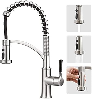 YITAHOME Utility Faucets for Kitchen Sinks with Pull Out Down Sprayer Industrial Commercial Brushed Nickel Sinks Faucet Single Hole Single Handle Brass Body for RV Laundry Kitchen (Brushed Nickel)