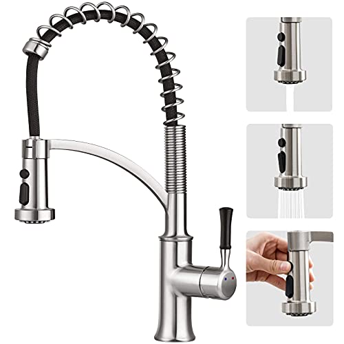 YITAHOME Utility Faucets for Kitchen Sinks with Pull Out Down Sprayer Industrial Commercial Brushed Nickel Sinks Faucet Single Hole Single Handle Brass Body for RV Laundry Kitchen (Brushed Nickel)