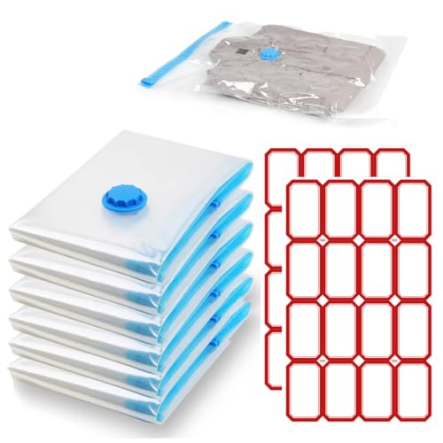 KEQAR Sacchi Sottovuoto Riutilizzabili, 6 pezzi, Sacchetti Sottovuoto con Pompa a Mano, Sottovuoto...