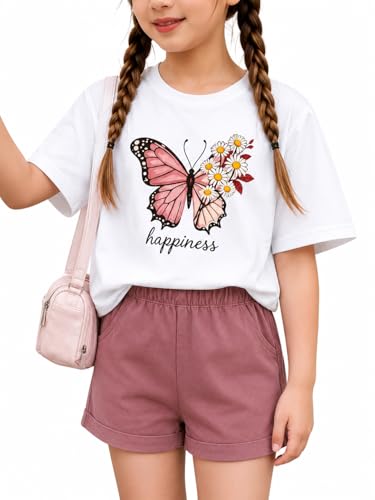 Image of KIDLAGA Girls Two Piece Sets Cherry Pattern Short Sleeve Shirts and Shorts Set With Pockets Girls Summer Outfits Size 7-14