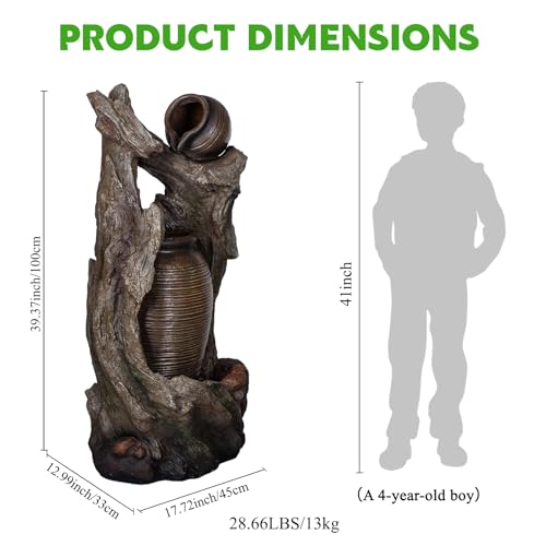 Image of Tree Root Pot Outdoor Water Fountain, Resin with LED, 39.4 in