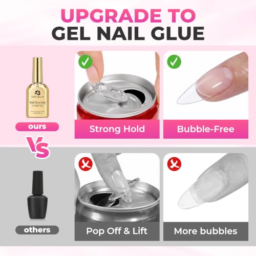 Image of UNA GELLA Medium Almond Gel Tips Nail Kit, Pre-Etched Nail Tips 120PCS