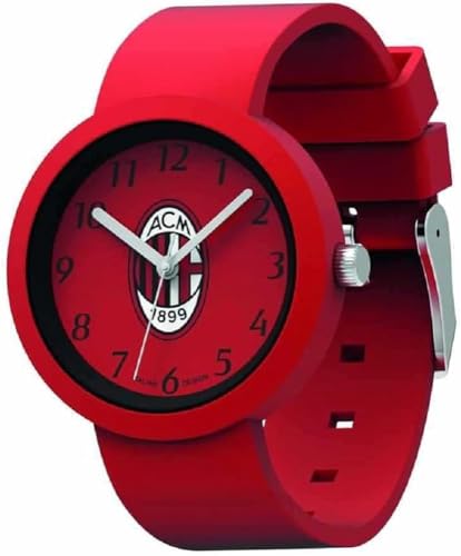 Seven Orologio AC MILAN Calcio - Orologio da Polso Analogico al Quarzo - Nero e Rosso, in Confezione Regalo - Cinturino in Silicone