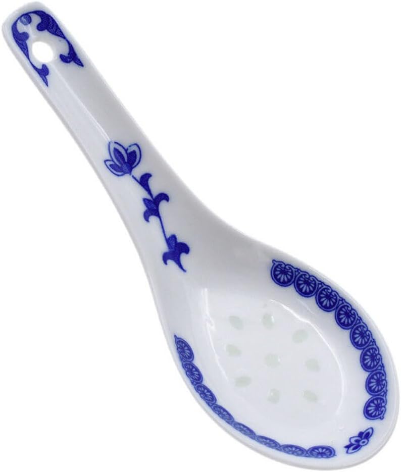 5pcs Chinese Style Ceramic Spoon Blue and White Porcelain Spoon Rice Scoop