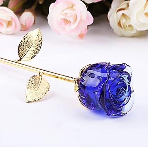 E-isata Crystal Rose for Women Her Mum Grandma Girlfriend Lover With Gift Box Romantic Gift for Valentine Mother's Day Birthday Christmas (Blue With Stand) Cover