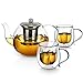 Une théière en verre au et des tasses de thé en verre à Double paroi avec un tamis en acier inoxydable amovible, un infuseur de thé à 33oz pour du thé à feuilles molles, une théière à bouilloire