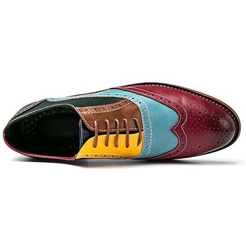 Santimon Men's Wingtip Oxfords Brogue Dress Shoes Lace-up Leather Antique Brown & Blue Italian Formal Derby Loafer Shoes3