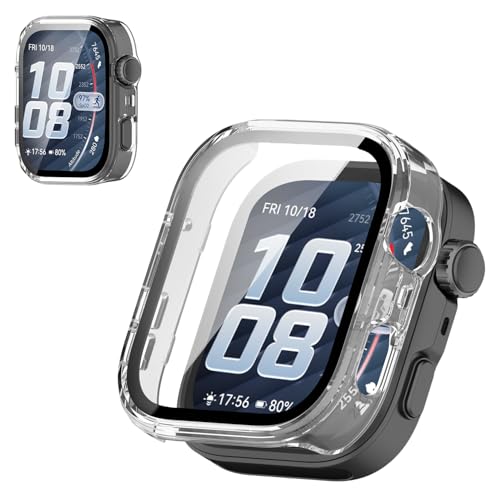 For HUAWEI Watch Fit 5 Pro �P�[�X �t�B����+PC�t���[�� ��̌^ �ی�J�o�[ �K���X�t�B���� ��̌^ �h�� �h�o�yHUKWIMO�z 3D�S�ʕی� �w��h�~ HD�����ߗ� ���ɋ��� �C�A�[�� �ɔ� �������� ���˒ጸ (�N���A)