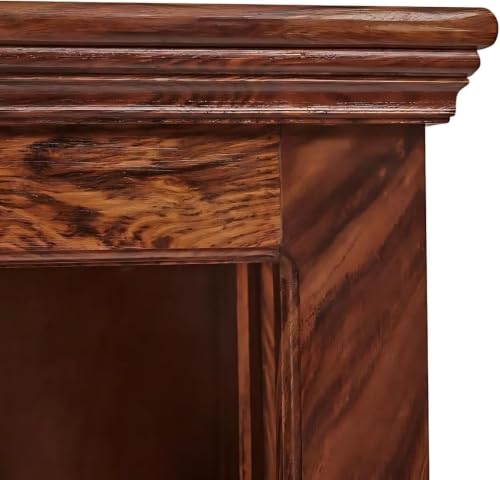 Image of Solid Sheesham Wood Bookshelf with Wooden Fanti Design and 5 Shelf Open | Wooden Bookcase Storage Rack for Living Room, Study Room & Office -Honey Finish