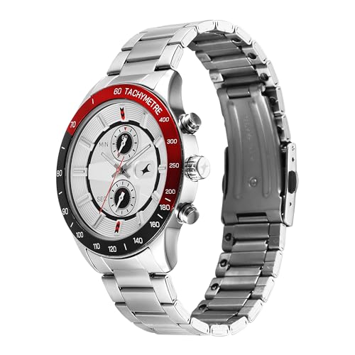 Image of Fastrack Overdrive Quartz White Round Dial Men's Watch | Stainless Steel Strap Material | Watches for Men Analog - 3332KM03