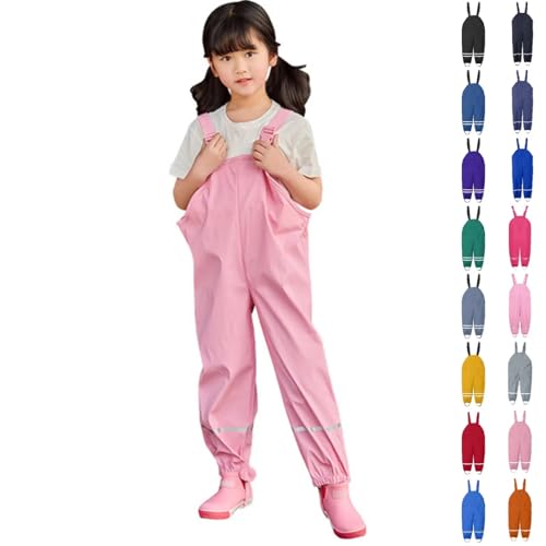 Kids Waterproof Rain Pants Windproof Reflective Bib Pant Lightweight Adjustable Dirty Proof Rain Wear Over Pants 1-14T3