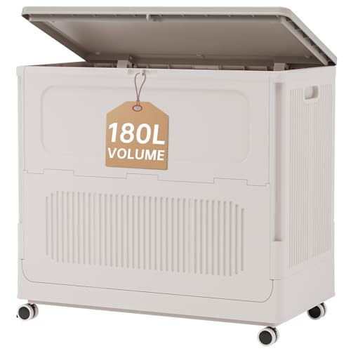 Image of Rolling Laundry Hamper with Lid, 180L Extra Large Capacity Clothes Hampers for Laundry, Plastic Collapsible Laundry Baskets with Wheels and Lid, Install-Free & Easy to Transport to Laundry