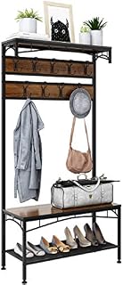 3-in-1 Entryway Coat Rack, Rackaphile Vintage Metal and Wood Hall Tree with Storage