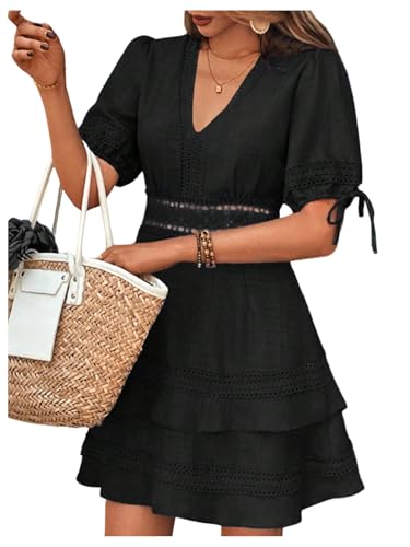 SOLY HUX Women's Summer Dress Hollow Out Lace V Neck