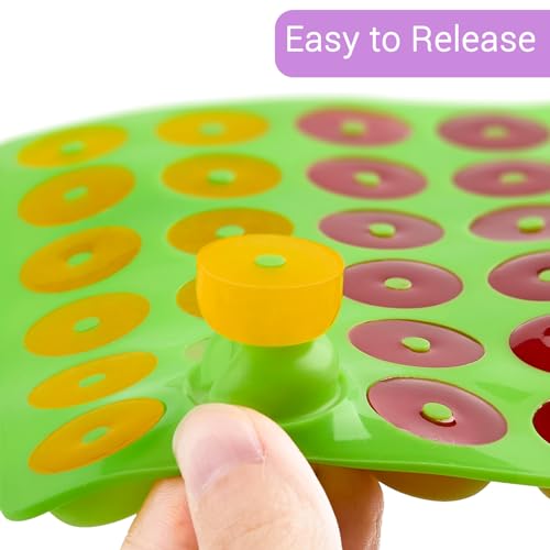 JOERSH Gummy Bear Candy Molds Silicone, Set of 4 Gummy Molds with 2 Droppers, Non-Stick Silicone Gummies Molds Including Mini Dinosaur, Bear Shape, Hearts and Mini Donut