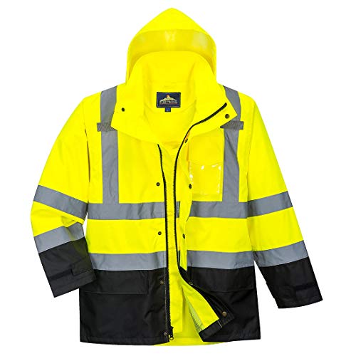 Portwest US366 Hi-Vis Lightweight Waterproof Contrast Rain Jacket - Reflective Contrast Rain Jacket with Hood ANSI Class 32