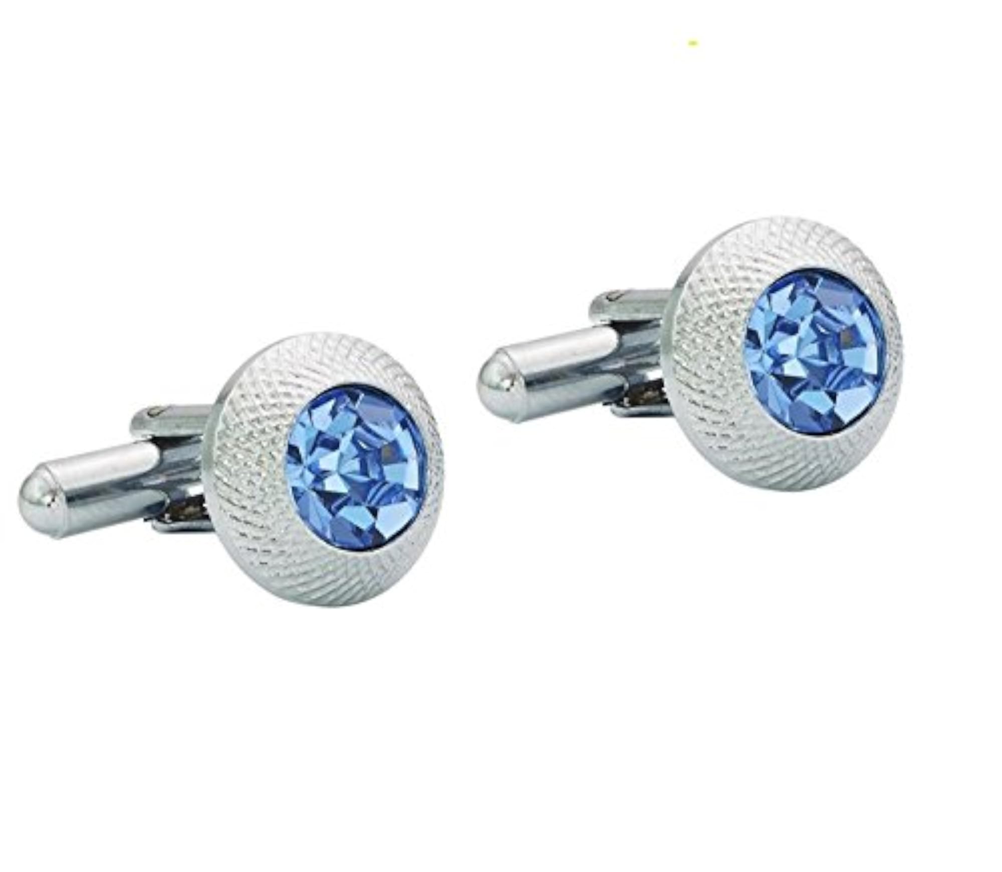 Men's Unique Shape Silver Cufflinks with Diamond Crystals