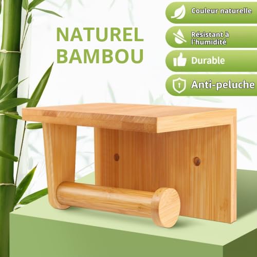 Porte Papier Toilette Bambou avec Étagère SAUNNIHEN