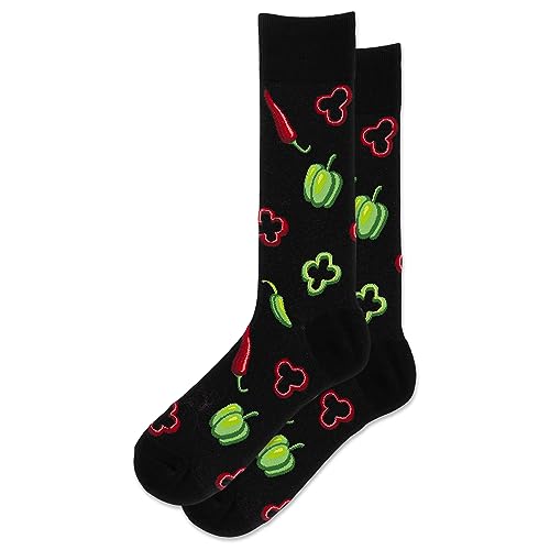 Hot Sox Men's Peppers Crew Socks 1 Pair, Black, Men's 10-13