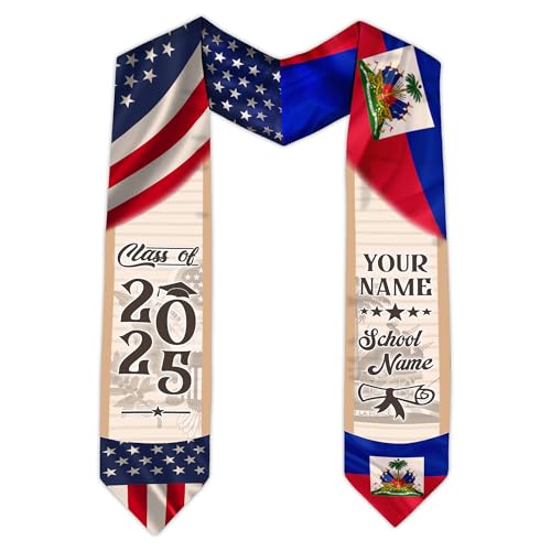 MonkeyVan Haitians Graduation Sash Haiti Graduation Stole Custom Haitians American Flag Graduation Sash 2025 Class of 2025 Ht3