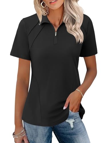 Image of LOMON Womens Golf Polo Shirts Summer Short Sleeve 1 /4 Zip Tops Moisture Wicking Casual Tennis Activewear with Pockets