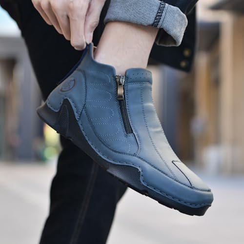 Trendy Comfortable Lightweight Men's Leather Work Shoes with Side - Zipper Design Suitable for Driving Walking a Versatile Choice for Daily outings Brown3