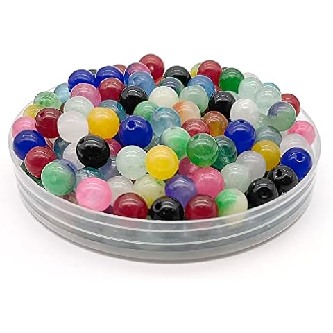 GOIYZTTR 100Pcs Natural Round Mix Color Stone Beads, Semi Precious Loose Beads Glass Stone Crystal Beads Sutiable for DIY Crafts Bracelet Jewelry Making 8MM Cover