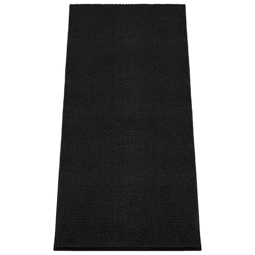 Image of Absorbent Dog Door Mat for Muddy Paws, 72 inch x 36 inch Chenille Indoor Mats for Entryway, Trap Dirt Front Door Mat Indoor Entrance Washable Non Slip Soft Black