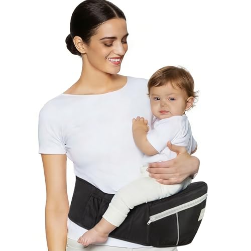 Image of Safotad Baby Carrier with Hip Seat, Ergonomic Front Carrier for Newborns & Toddlers, Adjustable Waistband with Strong Support, Large Pocket Design, Black