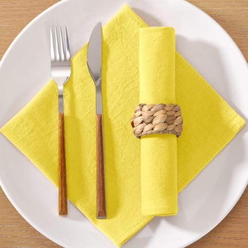 Image of Cotton Linen Napkins Set of 8 17 inchx17 inch Rustic Reusable Cloth Napkins Yellow