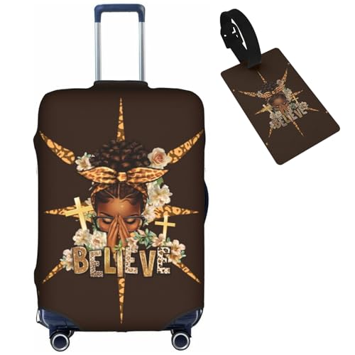 Image of Travel Suitcase Protector African American Girl Elastic Protective Washable Luggage Cover With Concealed Zipper Suitable For 18-32 Inch, Color-3-46, S (for 18--21 inch luggage)