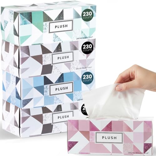 Ultra-Soft 2-Ply Tissues - 7" x 6.9" (5 Packs of 230 Sheets) - Durable & Absorbent - Perfect for Home, Office & Travel