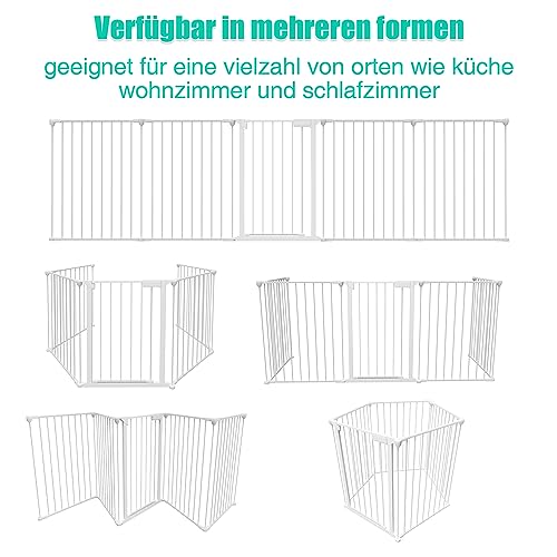 Joparri Kaminschutzgitter mit Tür 310 cm Metall Ofenschutzgitter Laufgitter Laufstall Absperrgitter Tierschutzgitter Türschutzgitter für Kinder-Sicherung, 5-teilig (je 65 x 75 cm) Weiß