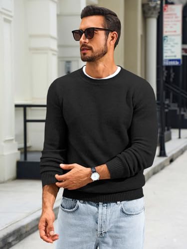 Runcati Mens Crewneck Sweater Casual Textured Knitted Thermal Pullover Sweaters3
