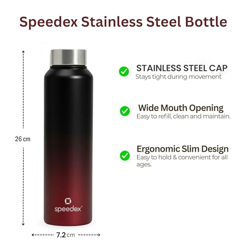 Image of Speedex Stainless Steel Water Bottle 1 Ltr, Leak Proof Screw Cap, BIS Approved 1000 ml Metal Bottle For Daily, Office, School, Gym, Travel Use for Men, Women, Kids, Adults, Black Wine, Set of 1