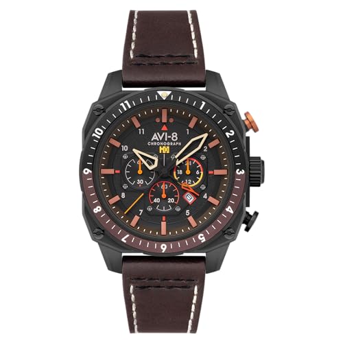 Image of AVI-8 Men's 43mm Hawker Hunter Atlas Dual Time Chronograph Watch with Leather Strap AV-4100