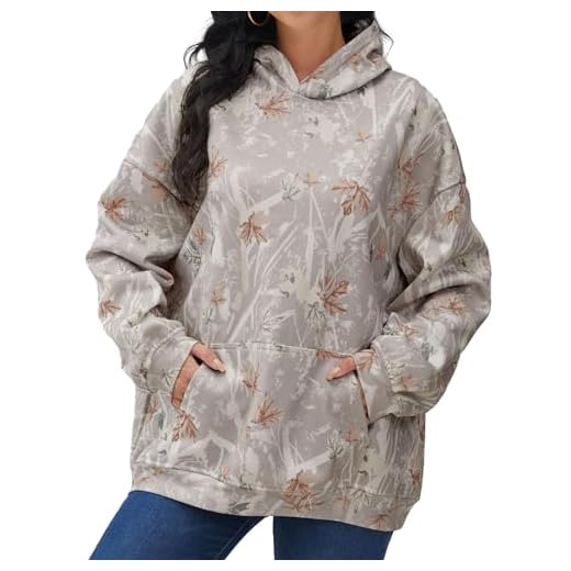 DURUNUL Women Camo Hoodies Maple Leaf Oversized Fleece Hooded Sweatshirt Loose Long Sleeve Pullover Top with Pocket Couple
