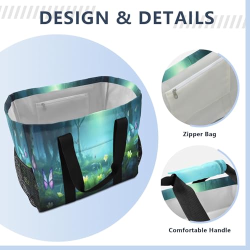 YETTASBIN Fairy Wonderland Large Foldable Travel Tote Bag, Lightweight Waterproof Swim Pool Bag with Handles & Pocket for Beach Outdoor, Reusable Grocery Bag for Kitchen, Shopping4